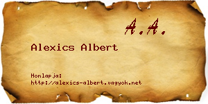 Alexics Albert névjegykártya